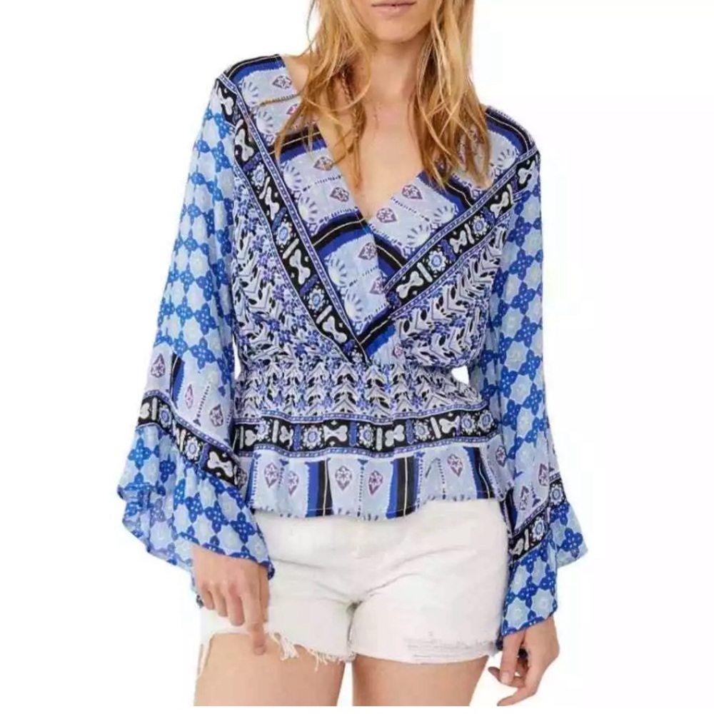 Free People Indigo Rosalie Wrap Top